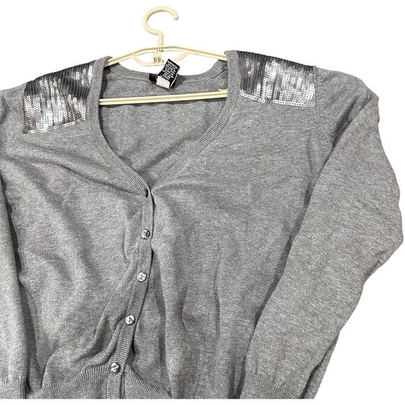 Torrid Cardigan Plus 2X Gray Sequined Accent Button Up Long Sleeve Sweater - Picture 4 of 9